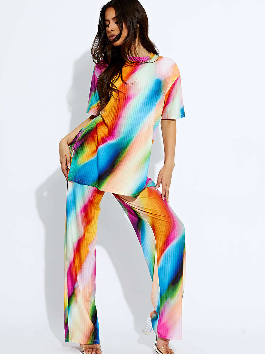 Tie-Dye Ribbed Oversized Top & Trouser Co-ord