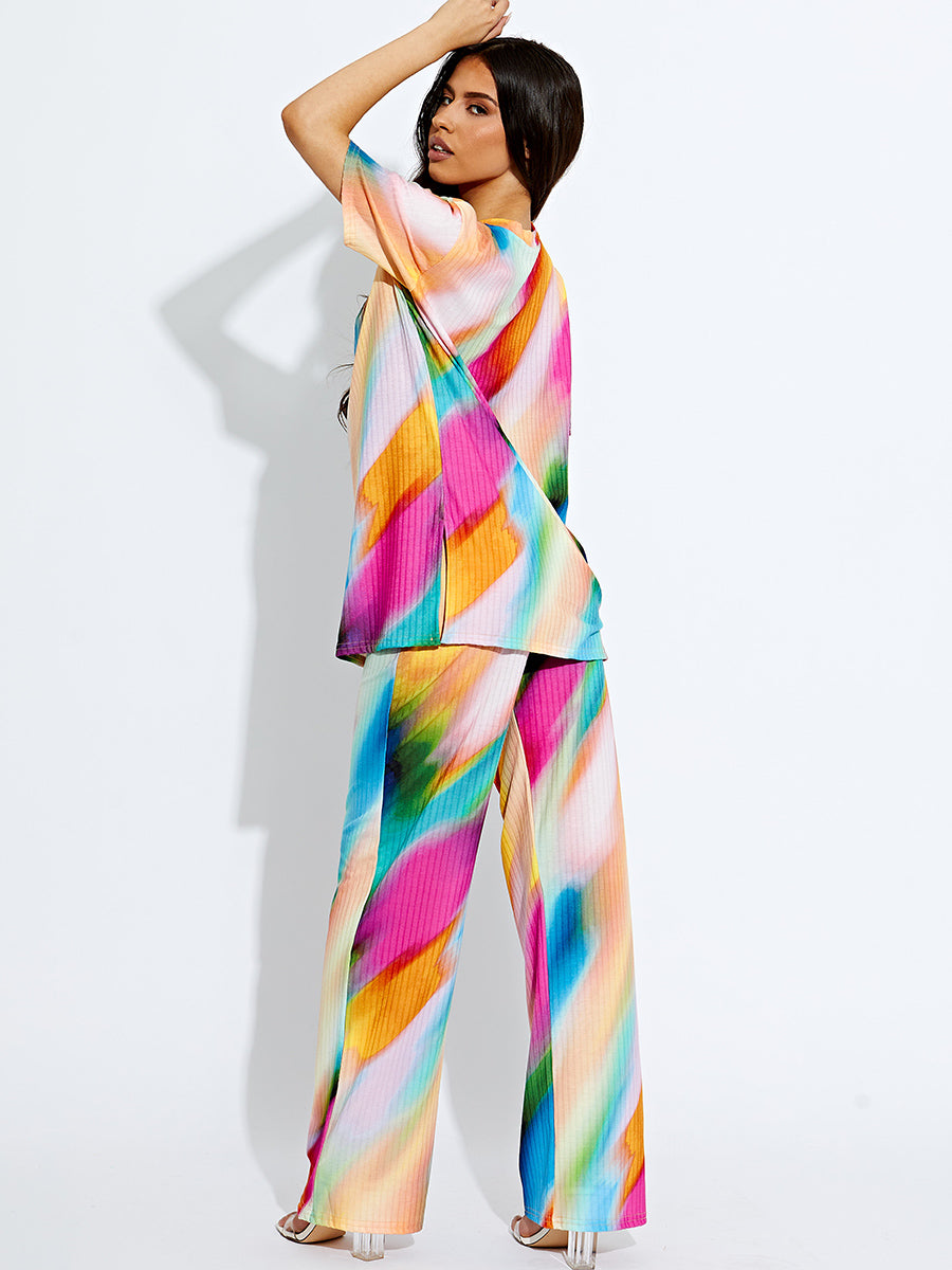 Tie-Dye Ribbed Oversized Top & Trouser Co-ord