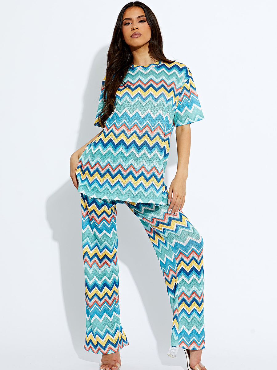 Woven Zig Zag Oversized Top & Trouser Co-ord