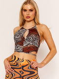Zebra Print Twist Front Slinky Halter Top
