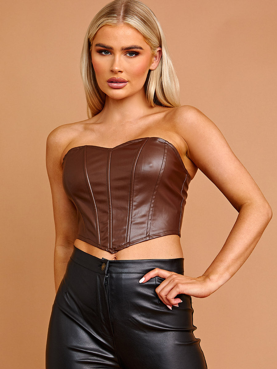 PU Bandeau Corset Crop Top
