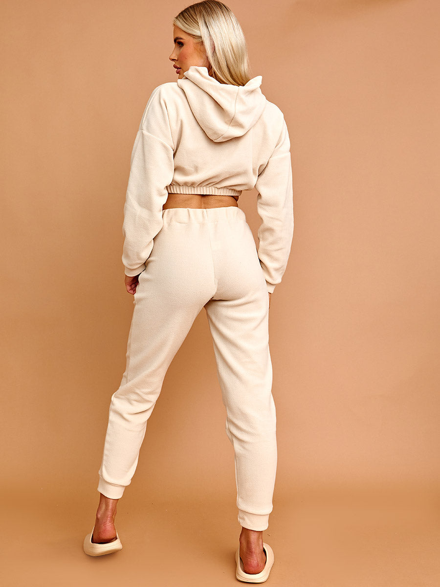 Cropped Hoodie & Jogger Fleece Tracksuit Co-ord