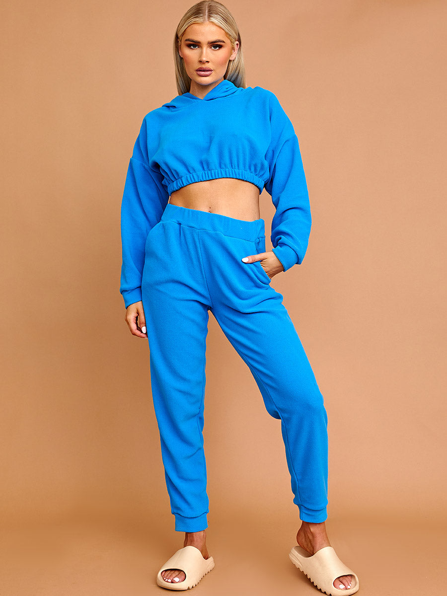Cropped Hoodie & Jogger Fleece Tracksuit Co-ord