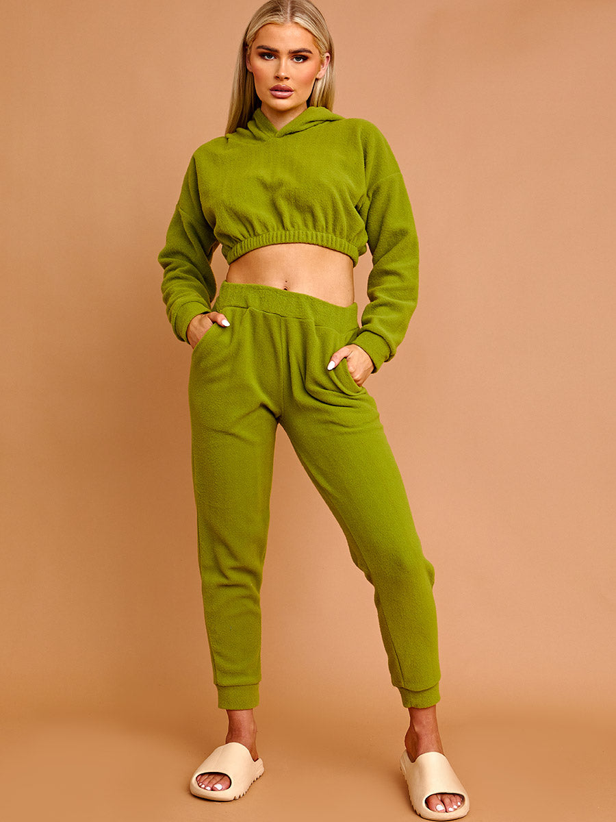 Cropped Hoodie & Jogger Fleece Tracksuit Co-ord