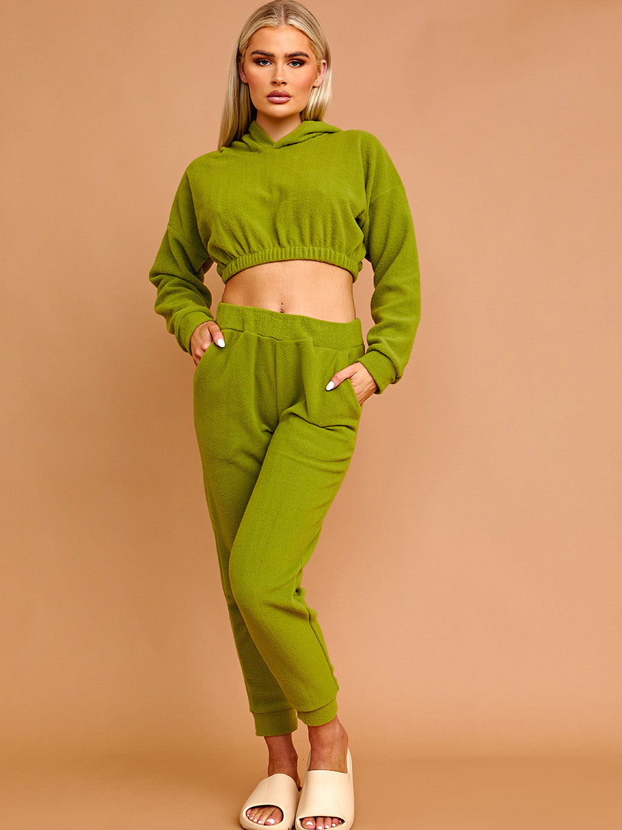 Cropped Hoodie & Jogger Fleece Tracksuit Co-ord