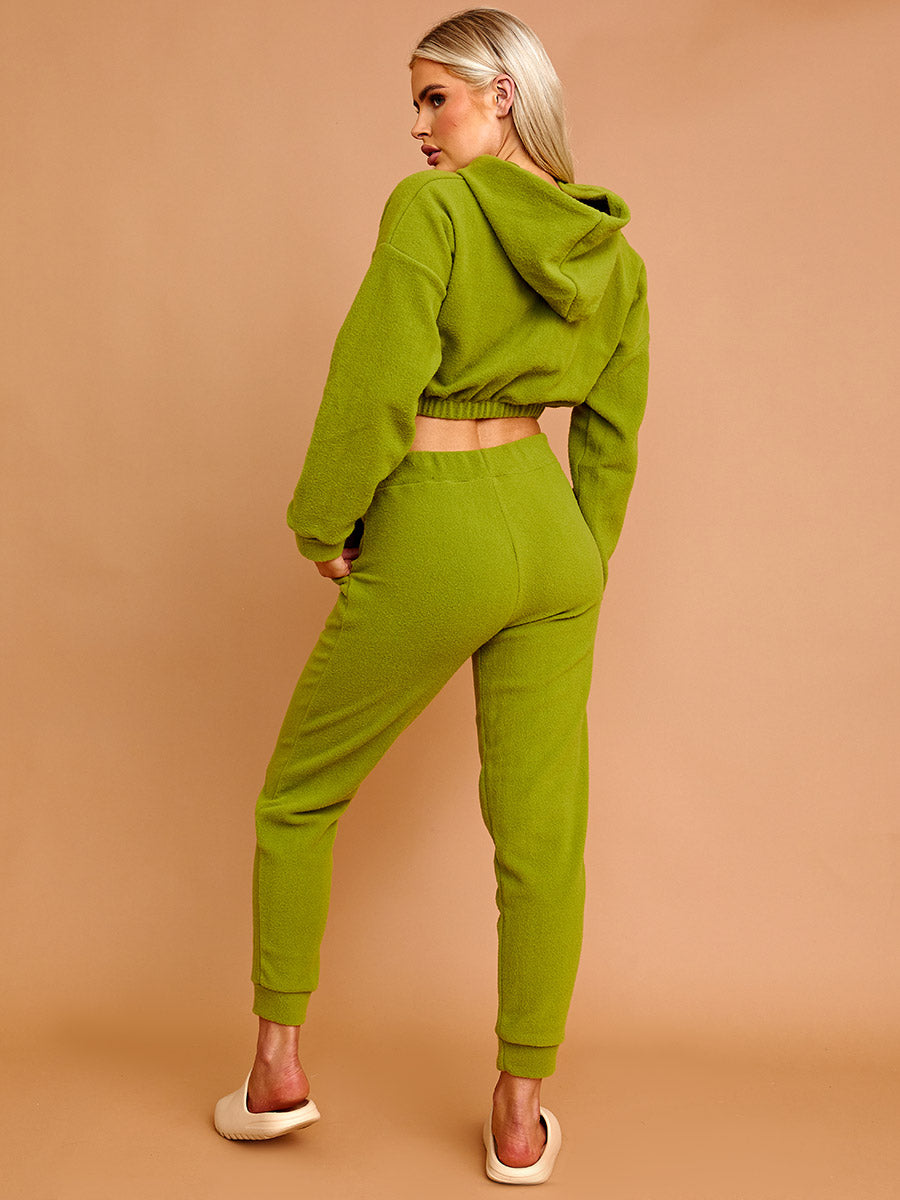 Cropped Hoodie & Jogger Fleece Tracksuit Co-ord