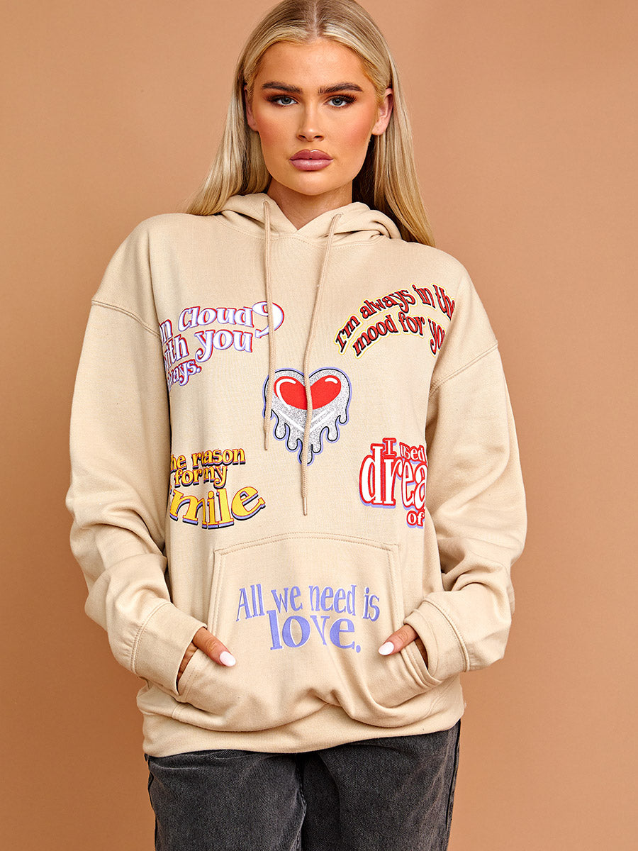All We Need Is Love Graphic Print Hoodie
