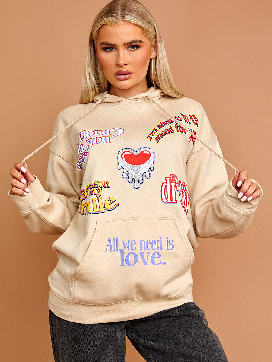 All We Need Is Love Graphic Print Hoodie