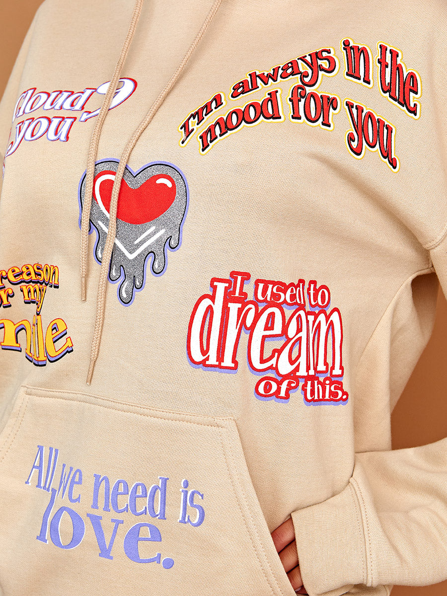 All We Need Is Love Graphic Print Hoodie