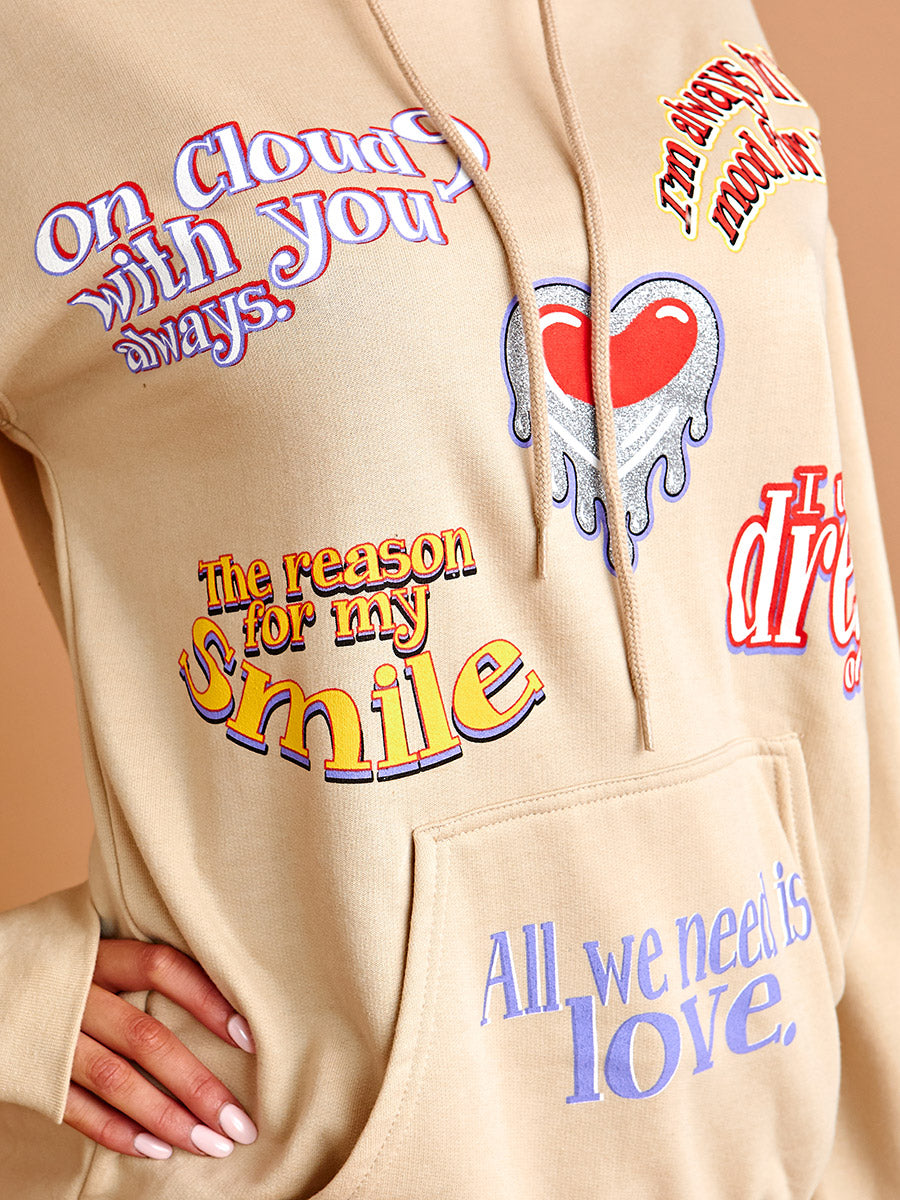 All We Need Is Love Graphic Print Hoodie