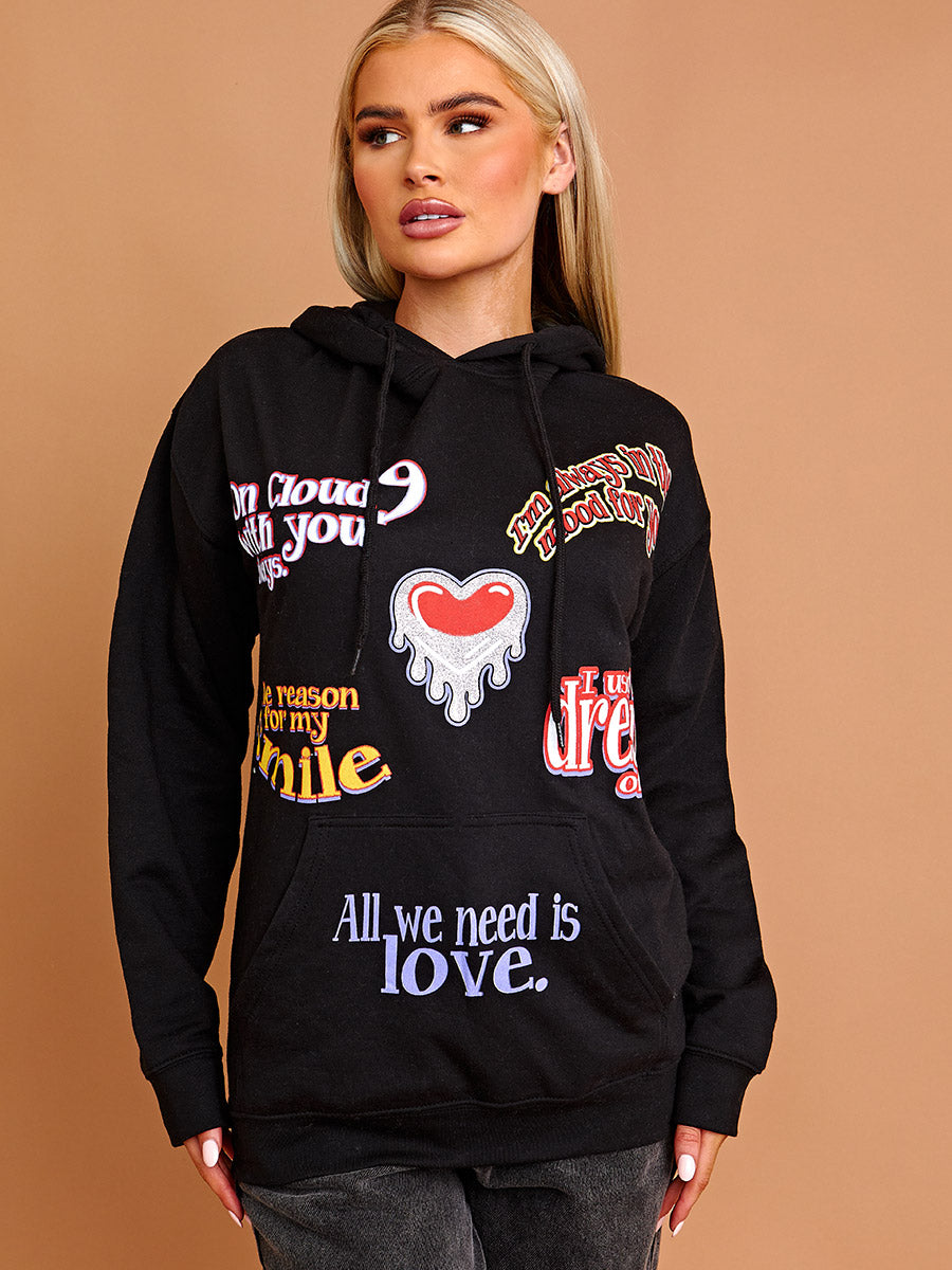 All We Need Is Love Graphic Print Hoodie