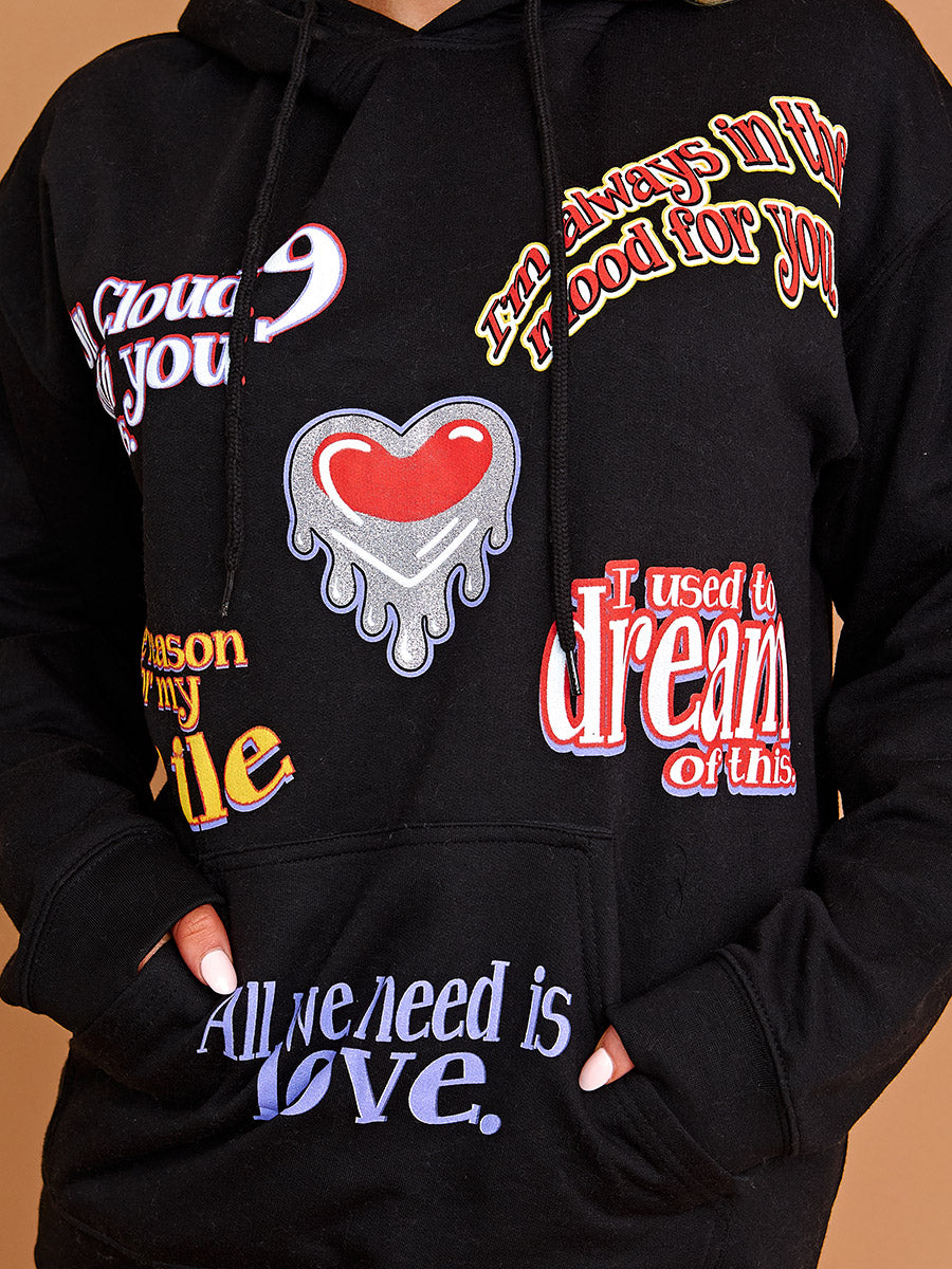All We Need Is Love Graphic Print Hoodie