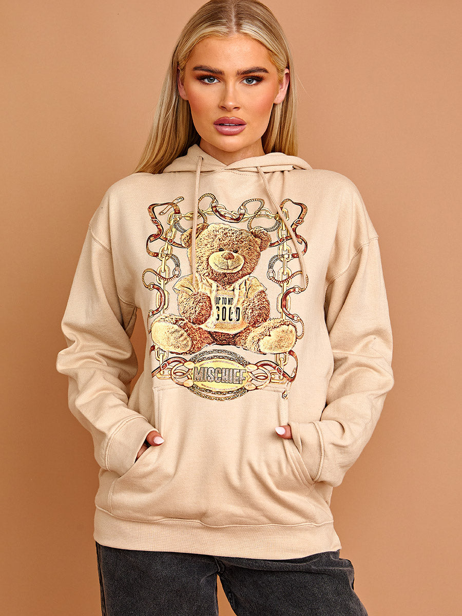 Mischief Teddy Graphic Print Hoodie