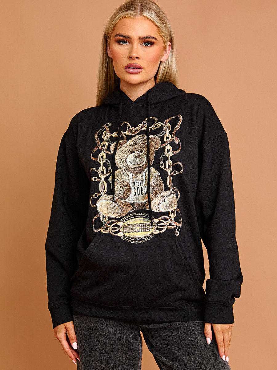 Mischief Teddy Graphic Print Hoodie