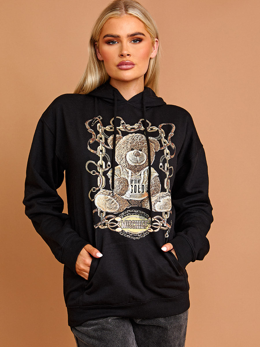 Mischief Teddy Graphic Print Hoodie