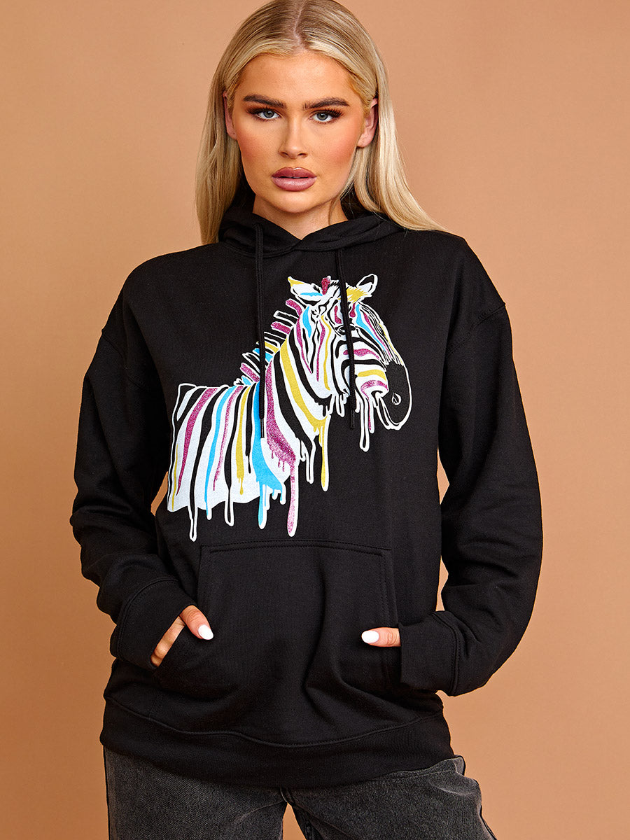 Zebra Graphic Print Hoodie
