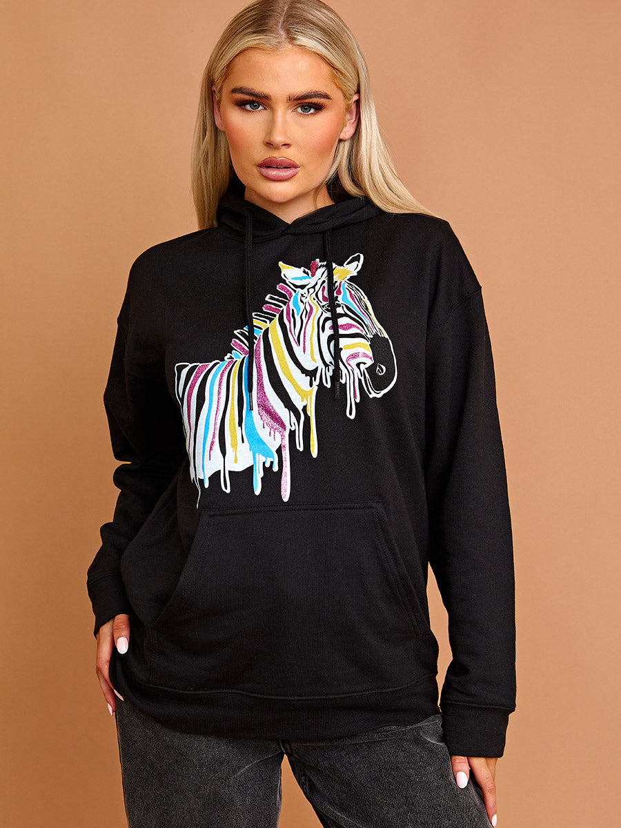 Zebra Graphic Print Hoodie