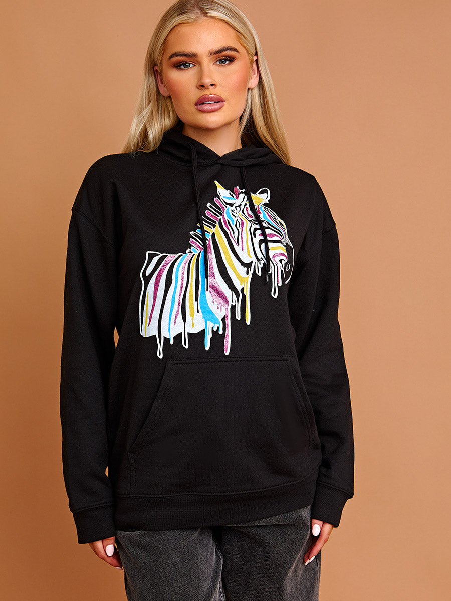 Zebra Graphic Print Hoodie