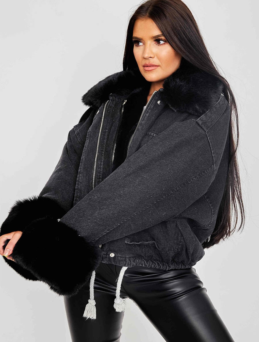 Oversized Faux Fur Lined Denim Jacket
