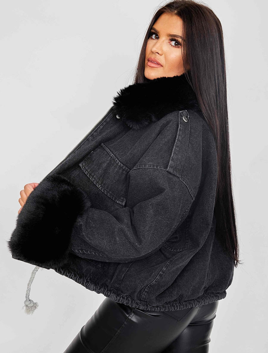 Oversized Faux Fur Lined Denim Jacket