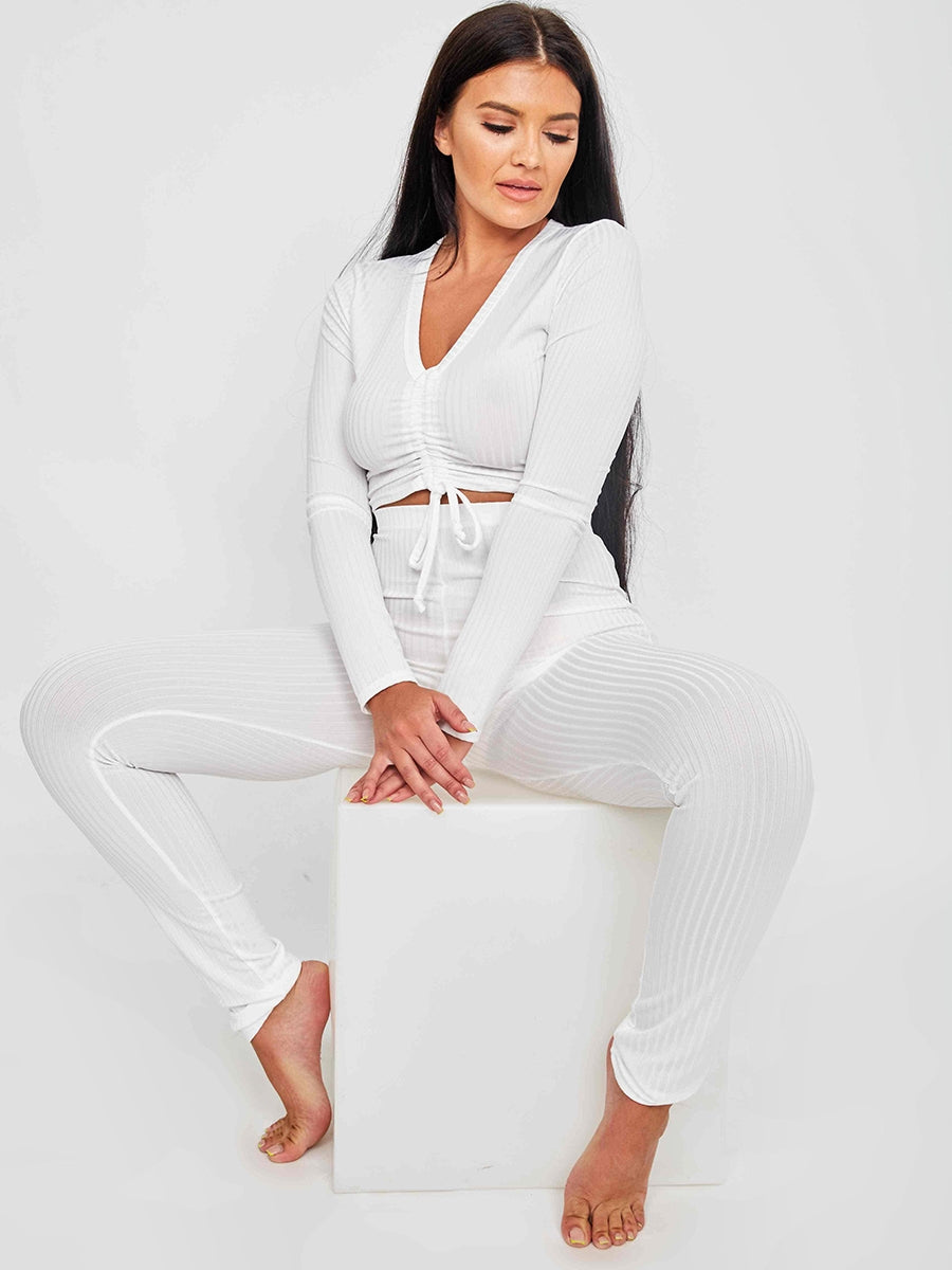 Drawstring Ruched Ribbed Crop Top