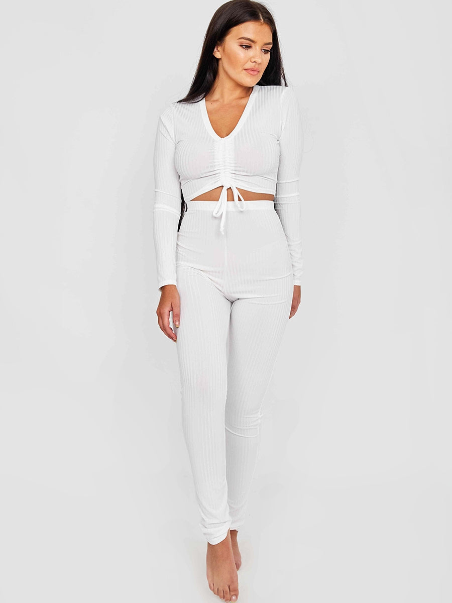 Ruched Crop Top & Legging Ribbed Co-ord