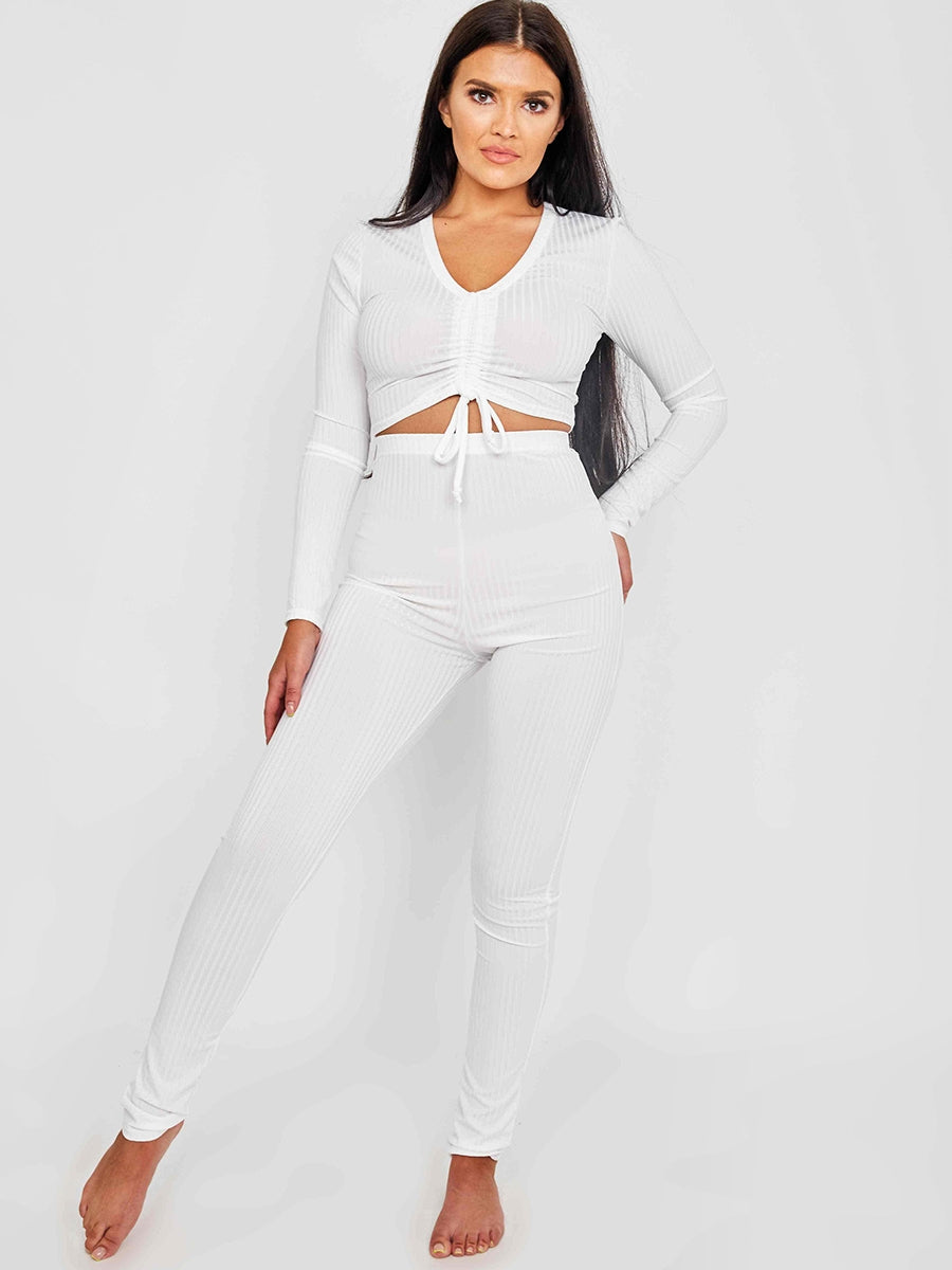 Ruched Crop Top & Legging Ribbed Co-ord