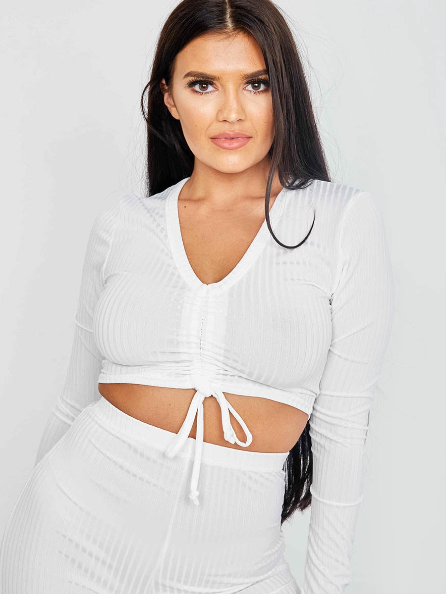 Drawstring Ruched Ribbed Crop Top