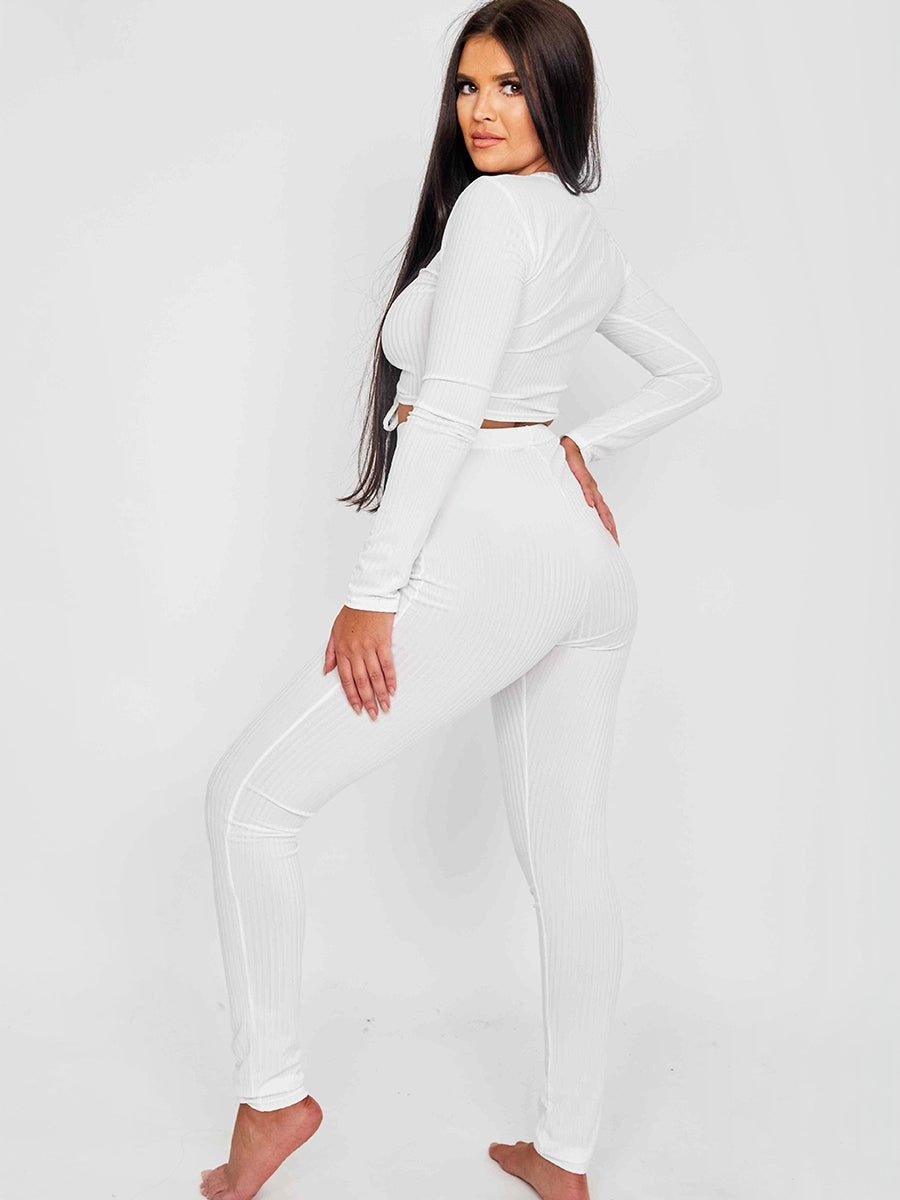 Ruched Crop Top & Legging Ribbed Co-ord