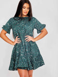 Abstract Print Frill Tiered Smock Dress
