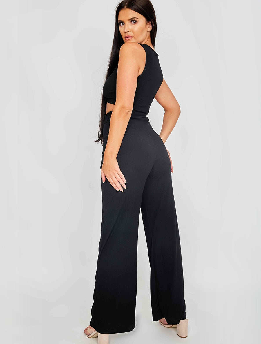 Sleeveless Ruched Crop Top & Trouser Ribbed Co-ord