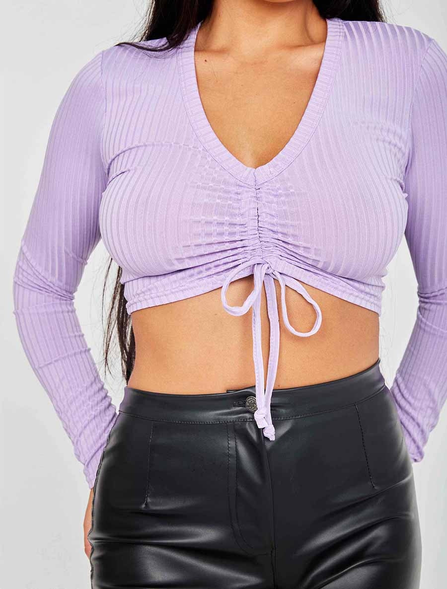 Drawstring Ruched Ribbed Crop Top