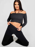 Frill Detail Ribbed Bardot Crop Top