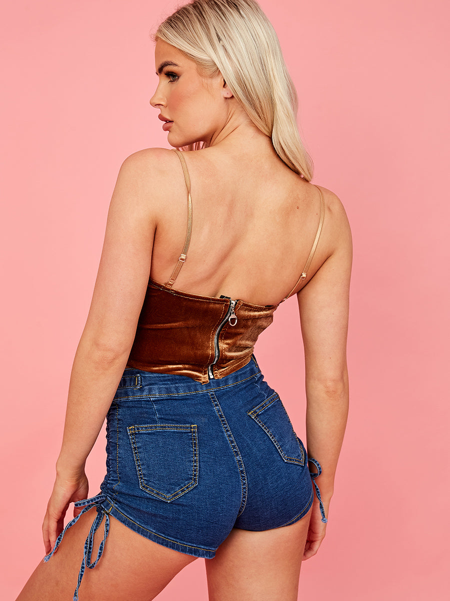 Velour Padded Bust Cami Crop Top