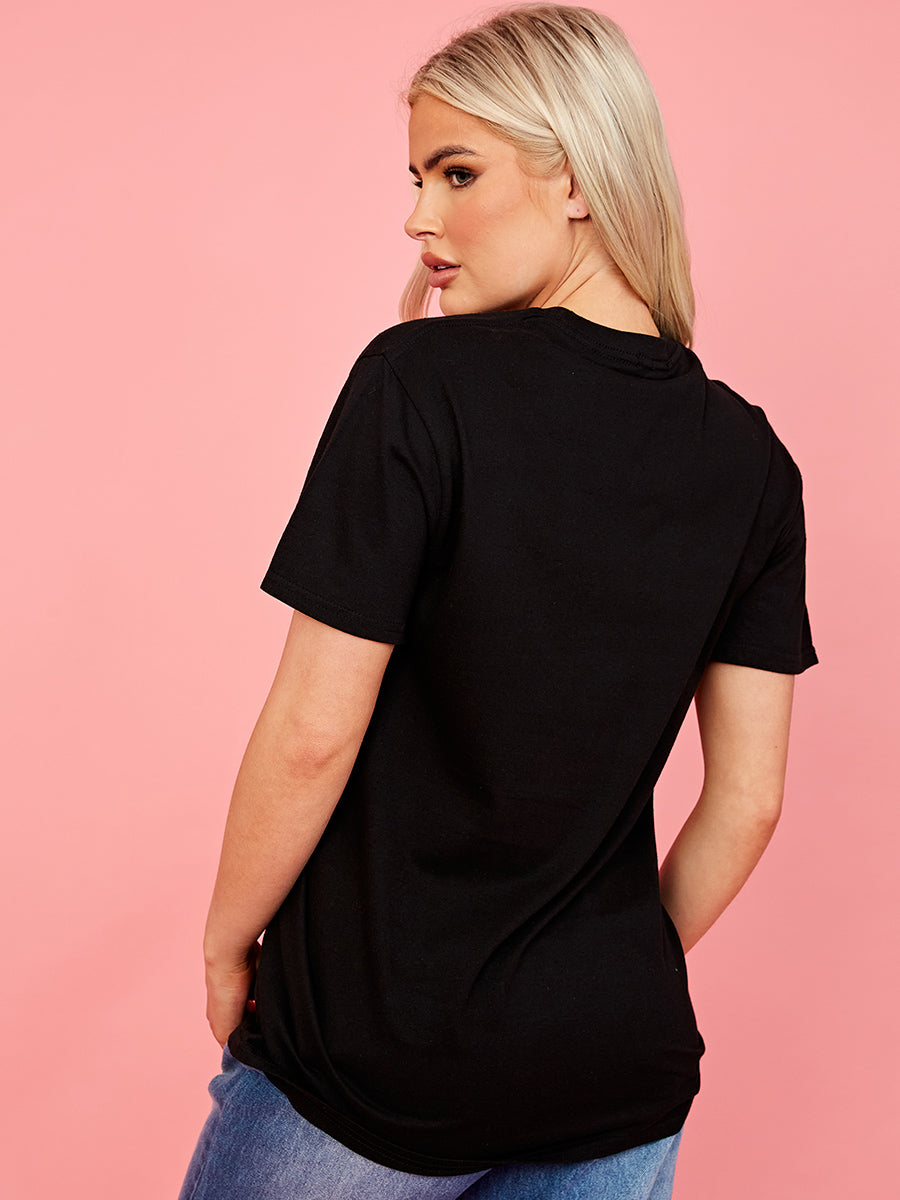 Cute Teddy Graphic Glitter Detail T-Shirt