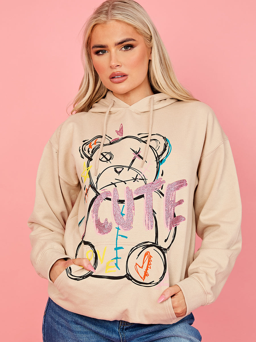 Cute Teddy Graphic Print Hoodie