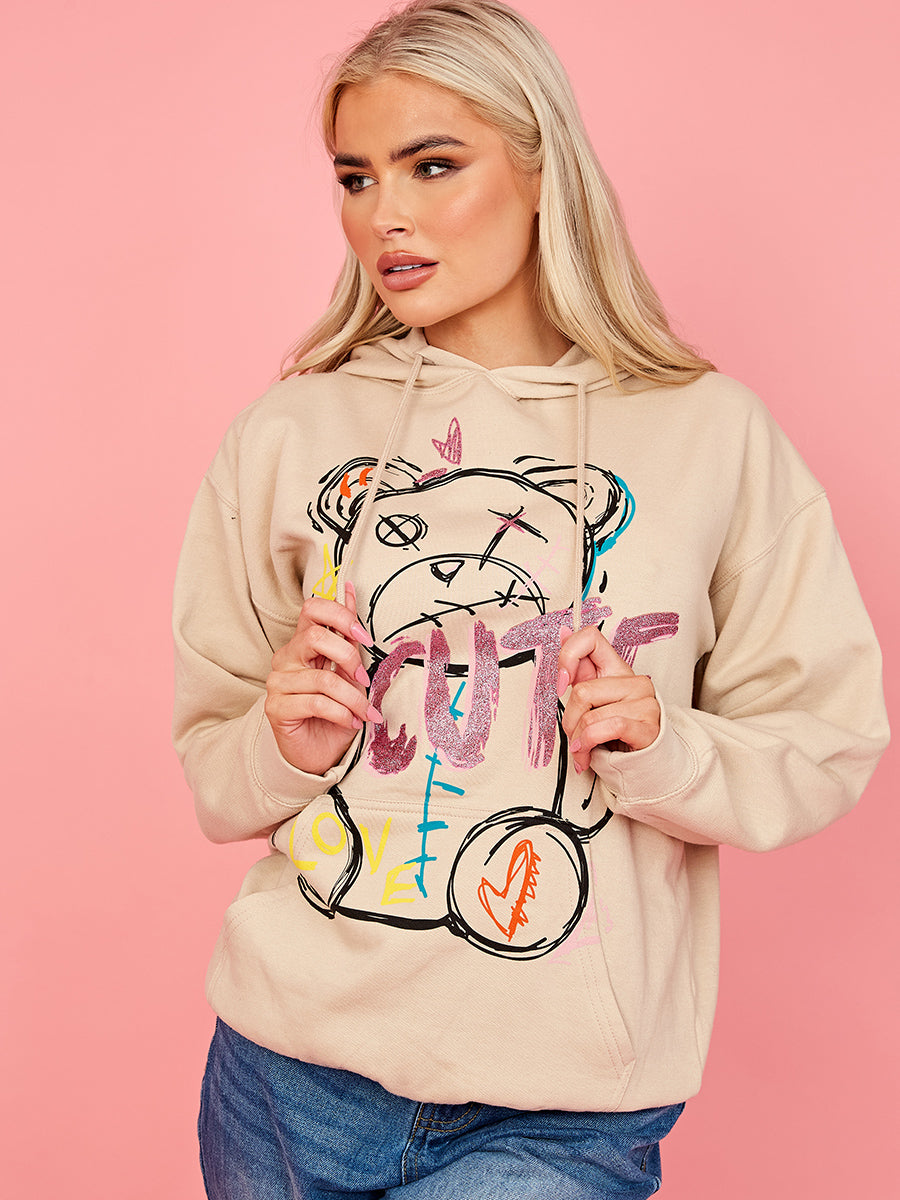 Cute Teddy Graphic Print Hoodie