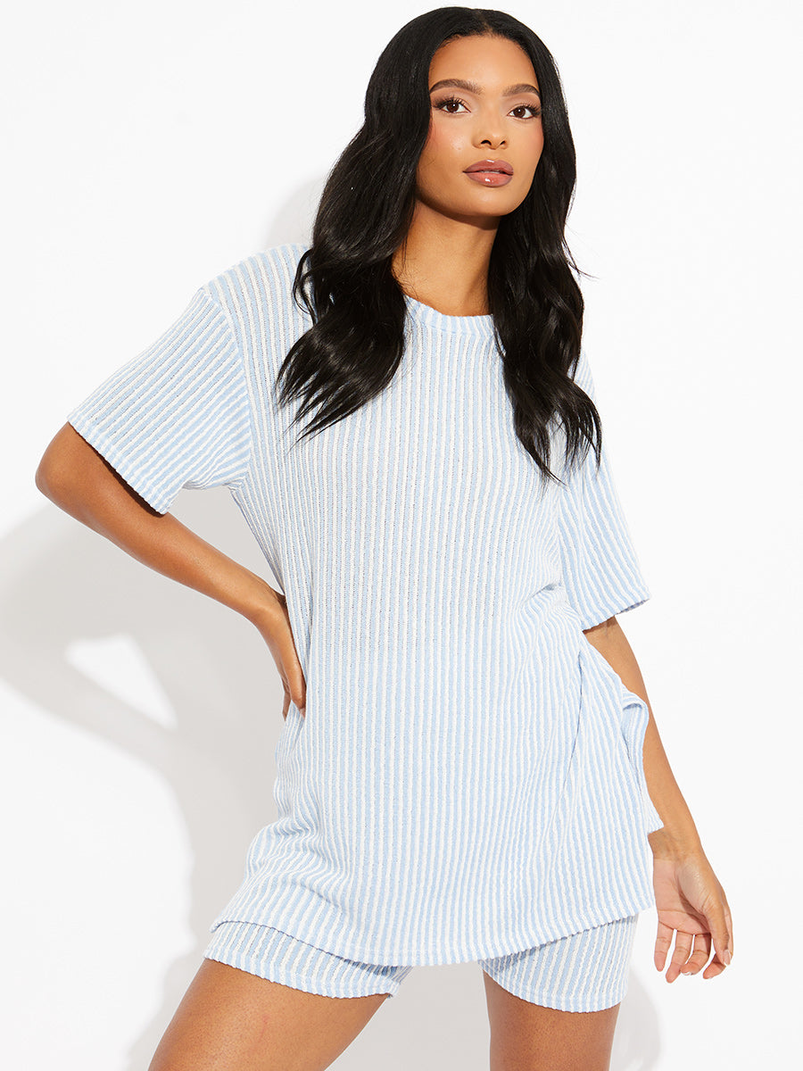 Woven Ribbed Oversized Top & Shorts Co-ord