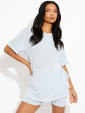 Woven Ribbed Oversized Top & Shorts Co-ord