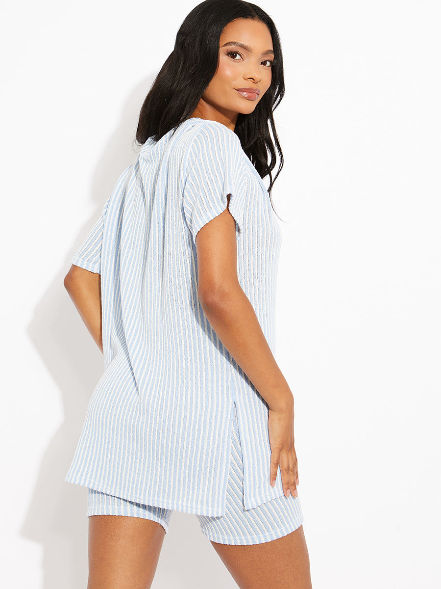 Woven Ribbed Oversized Top & Shorts Co-ord