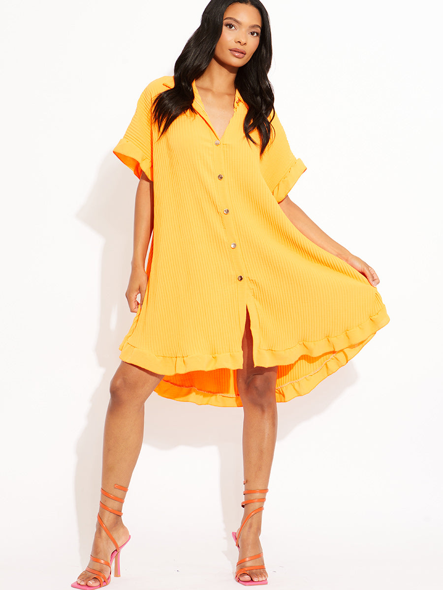 Plisse Detail Frill Hem Oversized Dress