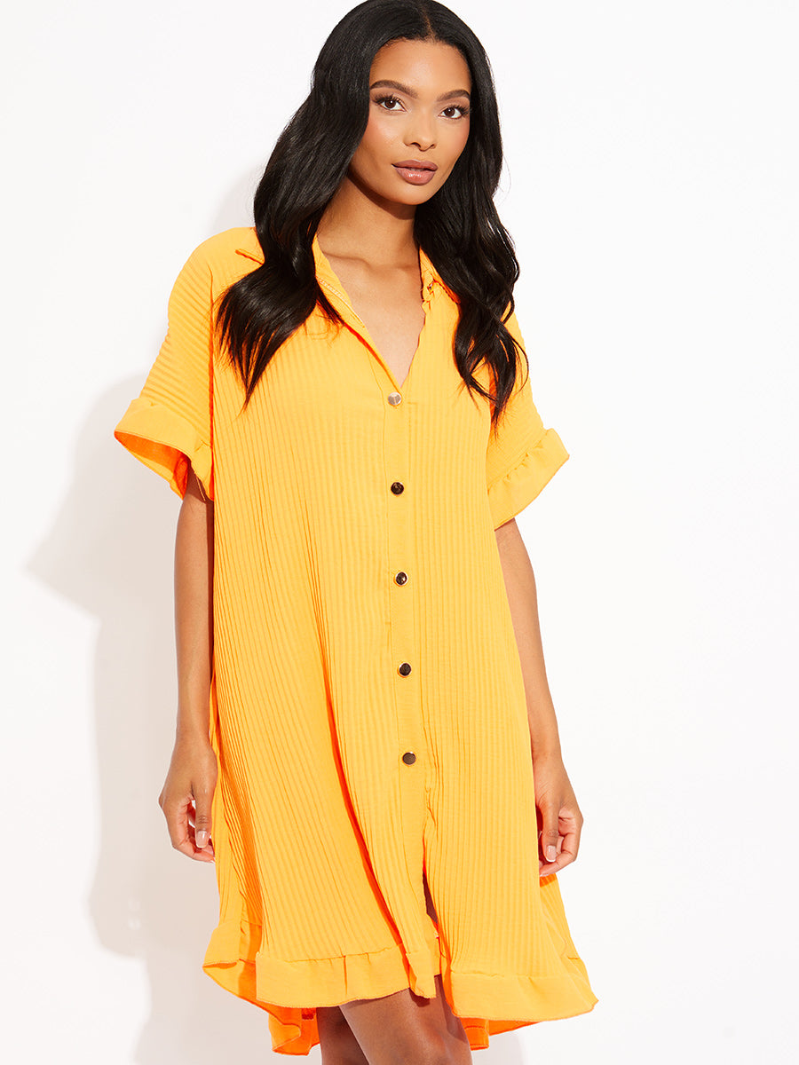 Plisse Detail Frill Hem Oversized Dress