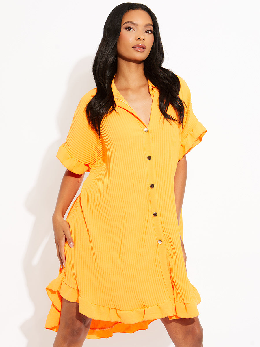 Plisse Detail Frill Hem Oversized Dress