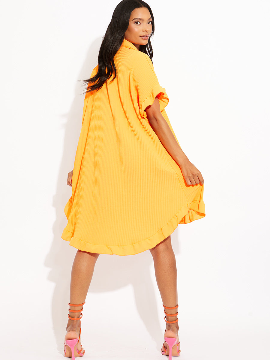 Plisse Detail Frill Hem Oversized Dress