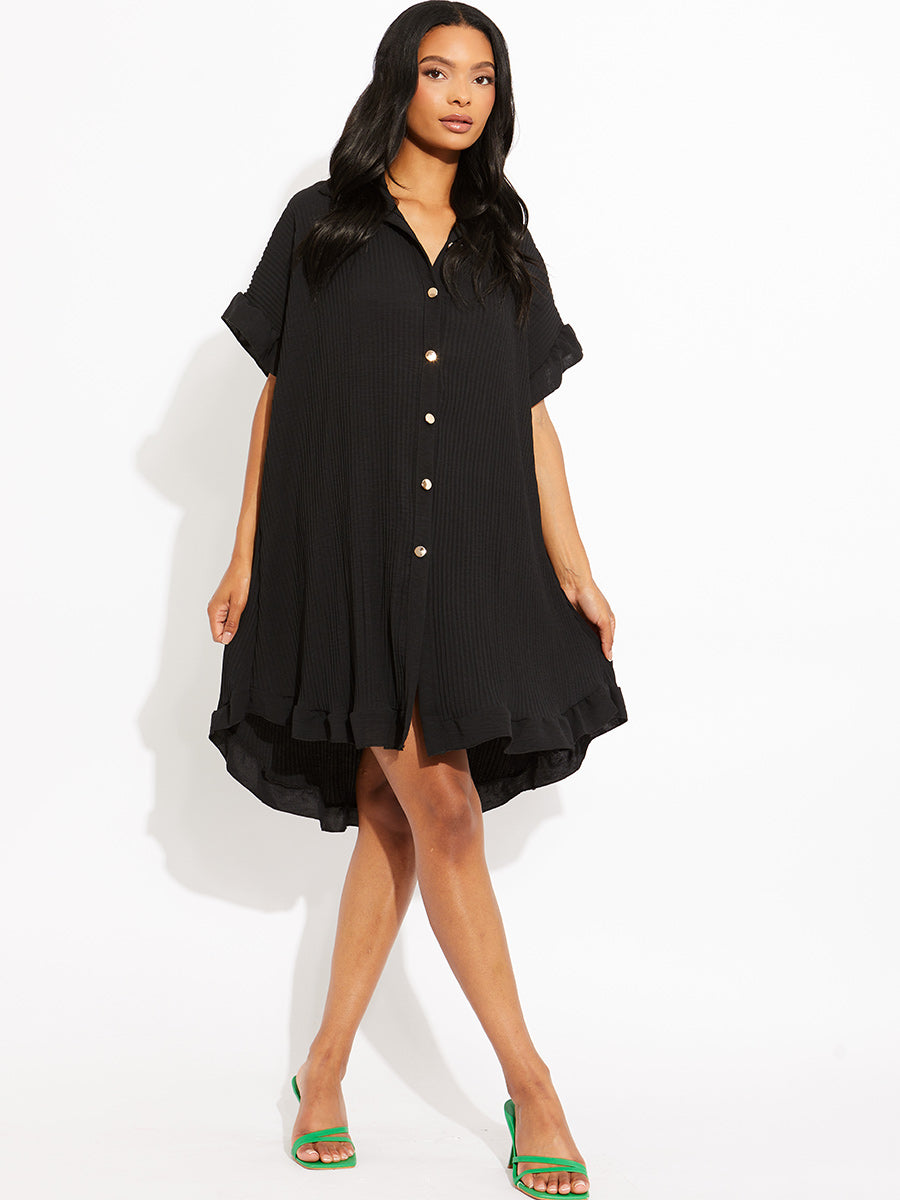 Plisse Detail Frill Hem Oversized Dress