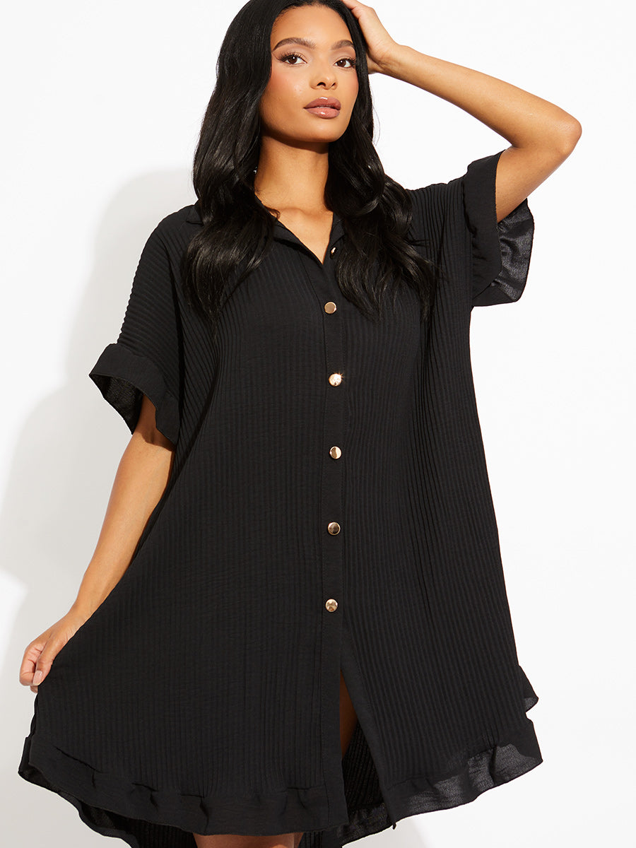 Plisse Detail Frill Hem Oversized Dress