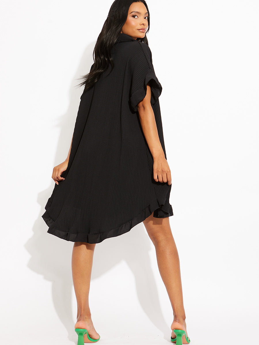 Plisse Detail Frill Hem Oversized Dress
