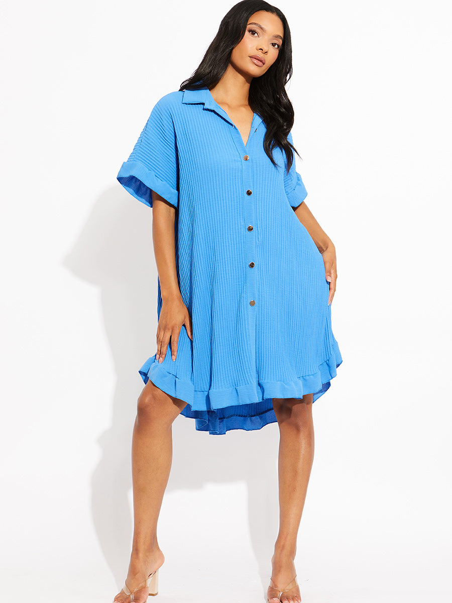 Plisse Detail Frill Hem Oversized Dress