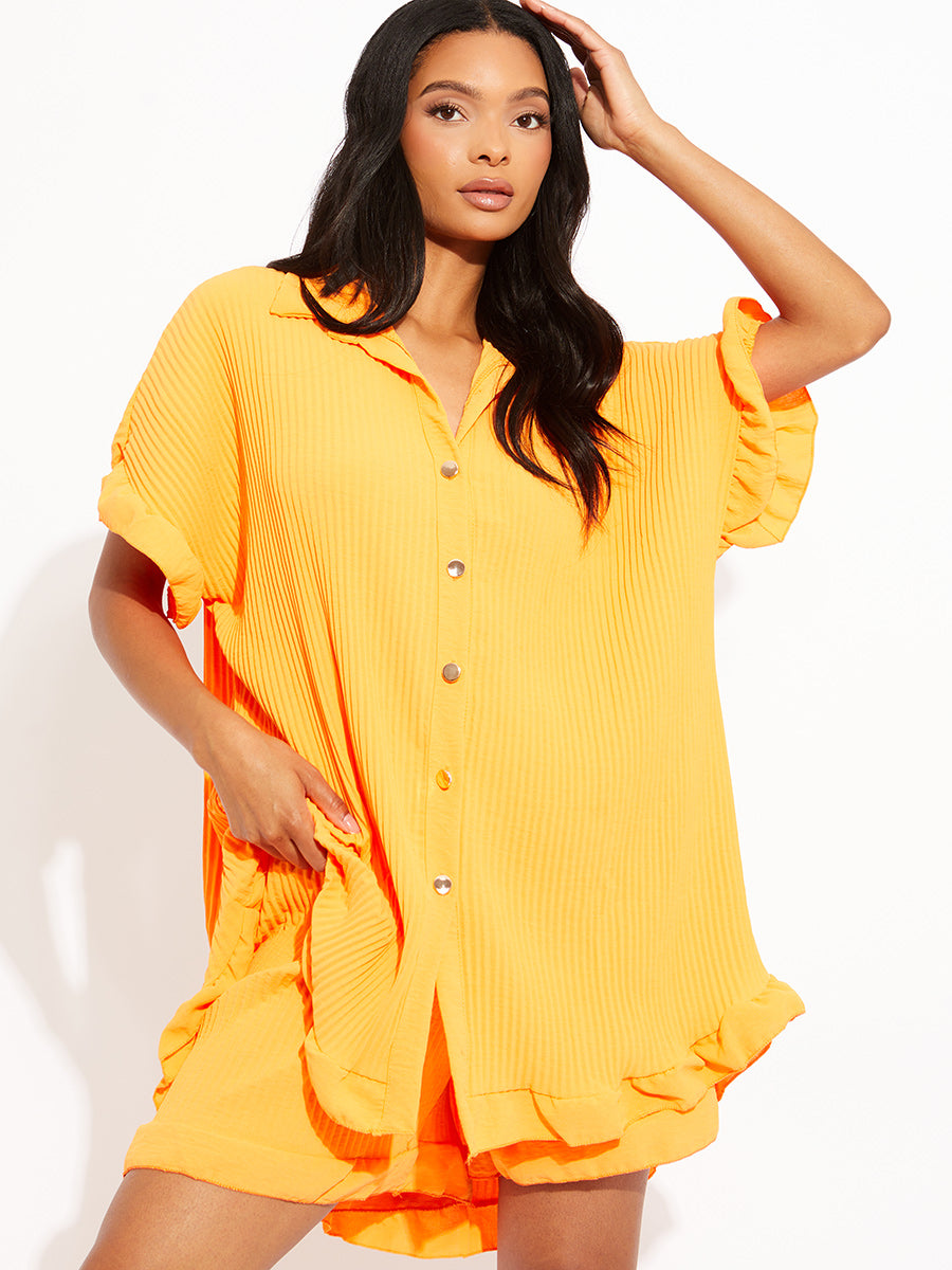 Plisse Detail Oversized Shirt & Shorts Co-ord