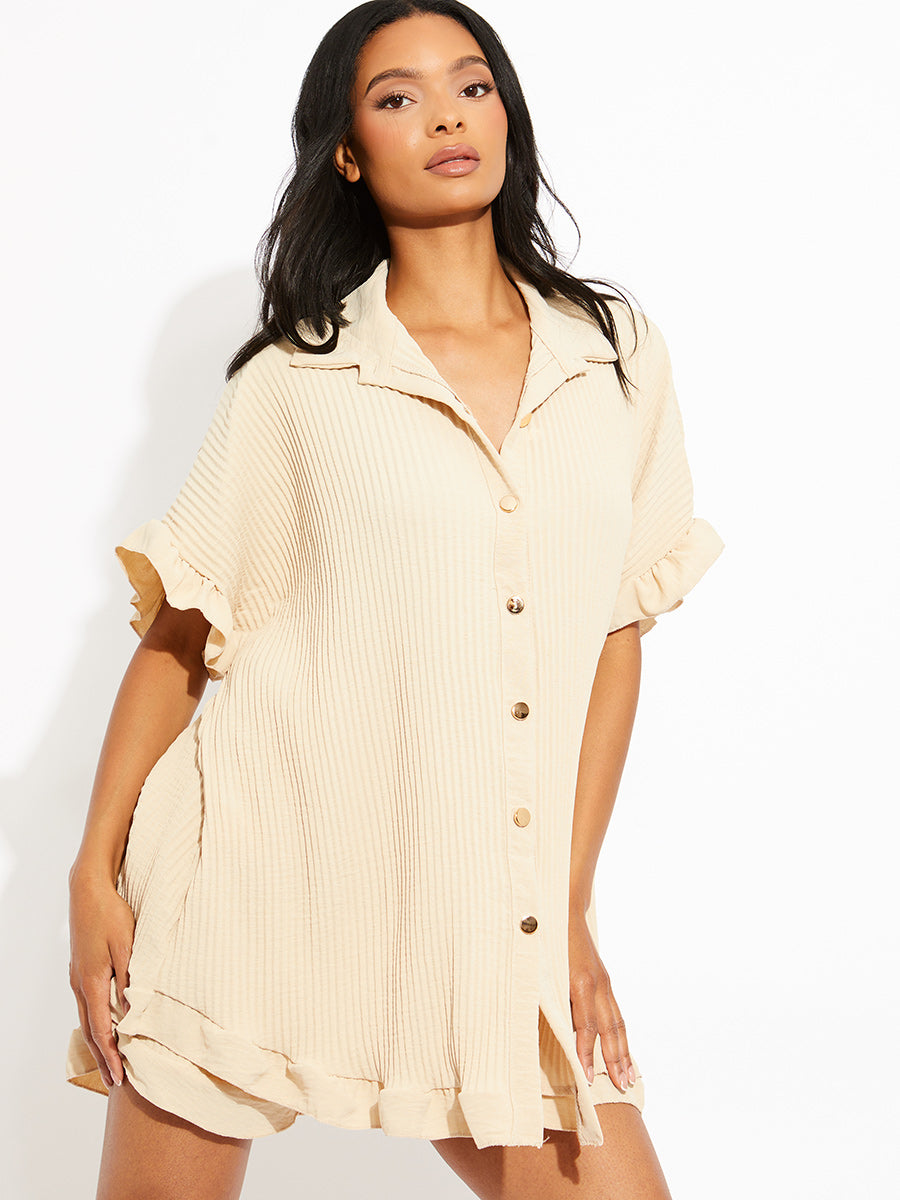 Plisse Detail Oversized Shirt & Shorts Co-ord